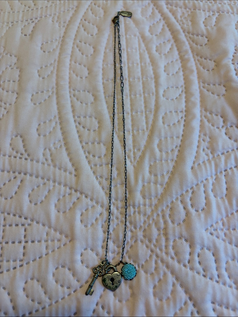 Vintage-Inspired Turquoise Pendant Necklace with Key & Heart Charms